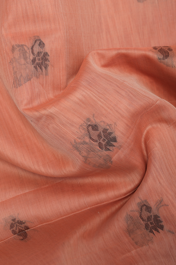 Kora Silk Cotton Saree In Orange With Threadwork Buttas