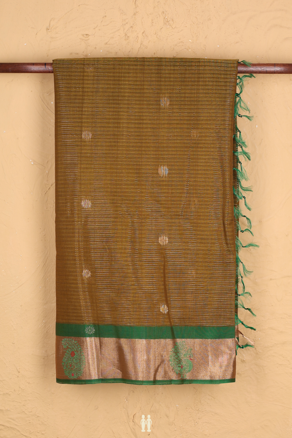 Kora Silk Cotton Saree In Orange With Zari Buttas