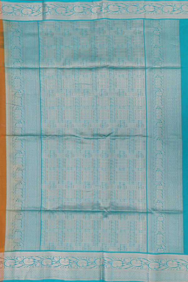 Kora Silk Cotton Saree In Orange With Zari Buttas