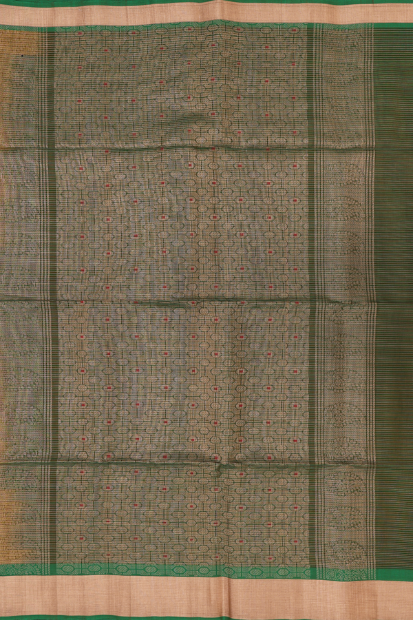 Kora Silk Cotton Saree In Orange With Zari Buttas