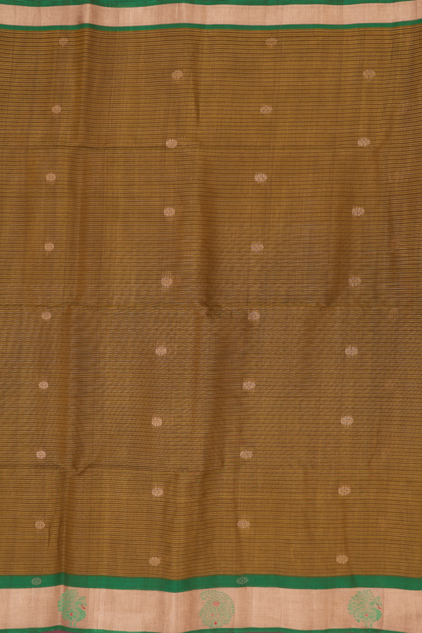 Kora Silk Cotton Saree In Orange With Zari Buttas
