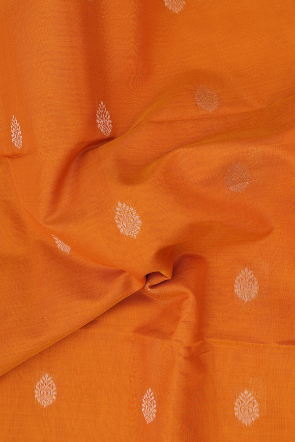 Kora Silk Cotton Saree In Orange With Zari Buttas
