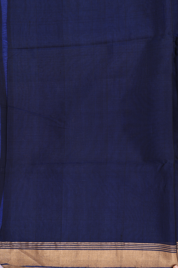 Kora Silk Cotton Saree In Oxford Blue With Floral Buttas