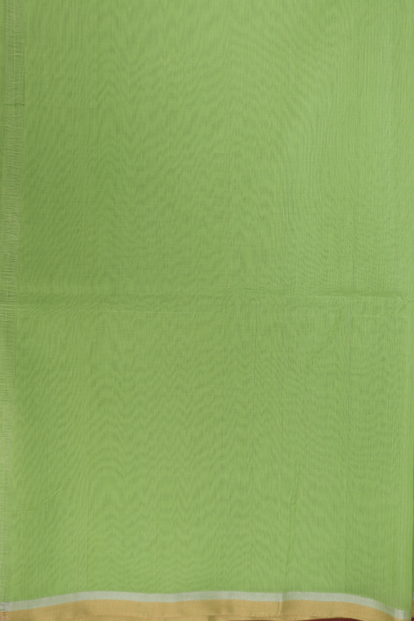 Kora Silk Cotton Saree In Pastel Green With Peacock Motifs