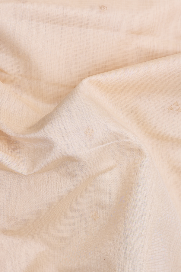 Kora Silk Cotton Saree In Pastel Tan With Zari Buttas