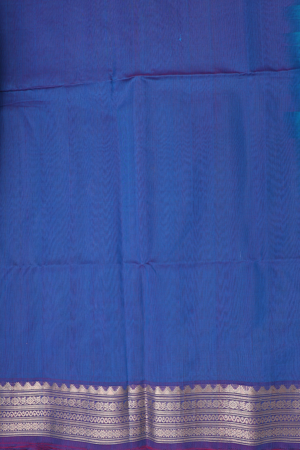 Kora Silk Cotton Saree In Peacock Blue With Zari Buttas