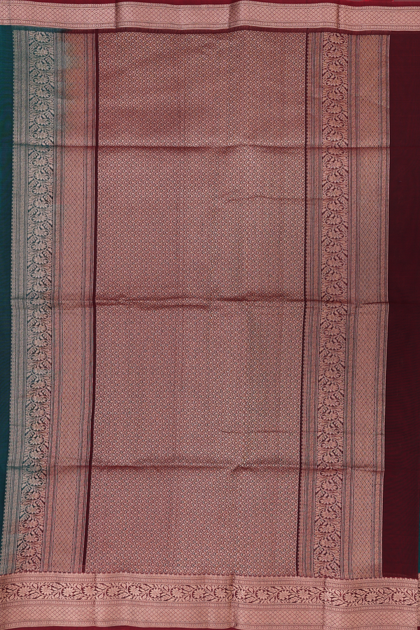 Kora Silk Cotton Saree In Peacock Green With Floral Buttas