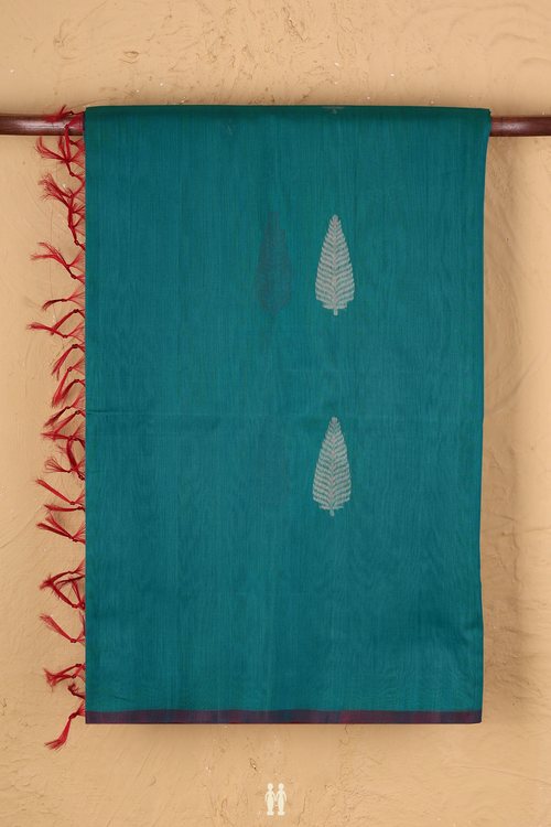 Kora Silk Cotton Saree In Peacock Green With Zari Motifs