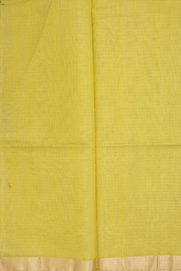 Kora Silk Cotton Saree In Pear Green With Chevron Border