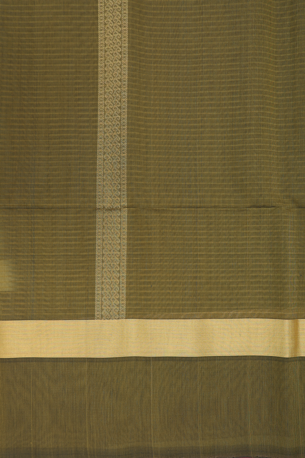 Kora Silk Cotton Saree In Pear Green With Floral Motifs