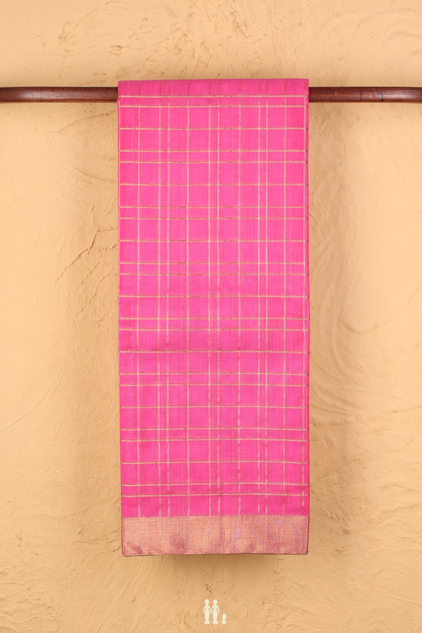 Kora Silk Cotton Saree In Pink With Checks Design
