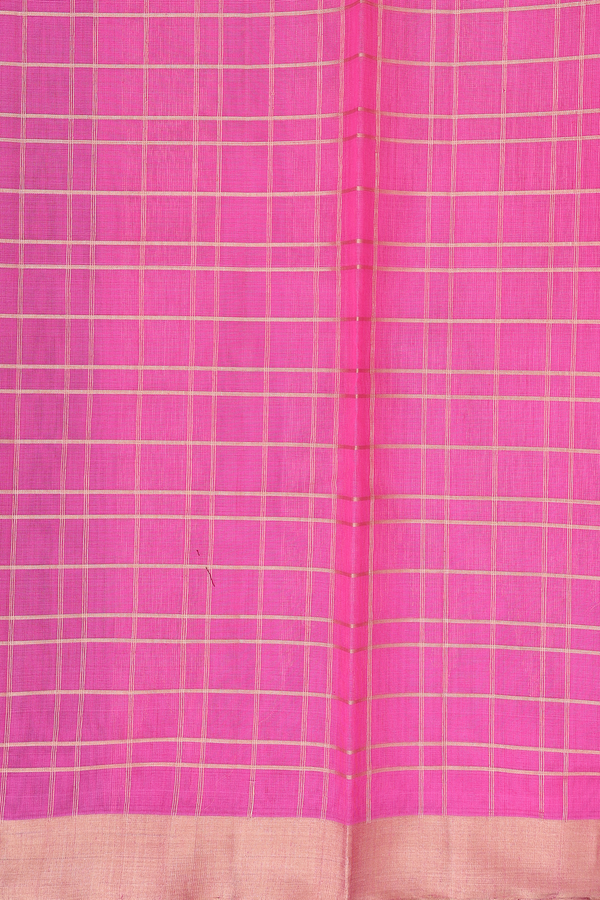 Kora Silk Cotton Saree In Pink With Checks Design