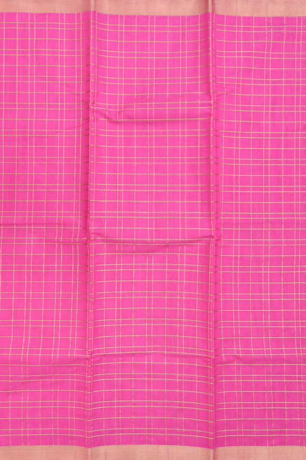 Kora Silk Cotton Saree In Pink With Checks Design