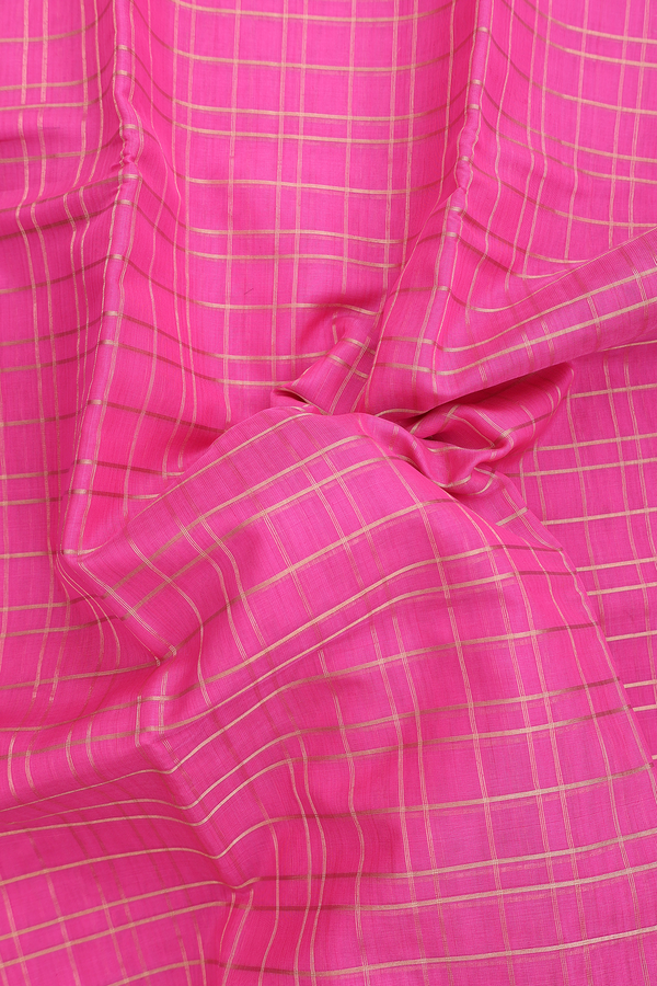 Kora Silk Cotton Saree In Pink With Checks Design
