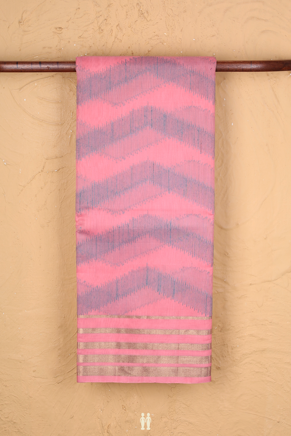 Kora Silk Cotton Saree In Pink With Chevron Design