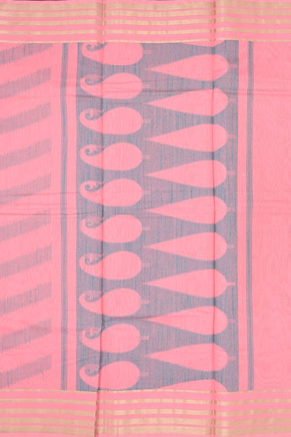 Kora Silk Cotton Saree In Pink With Chevron Design