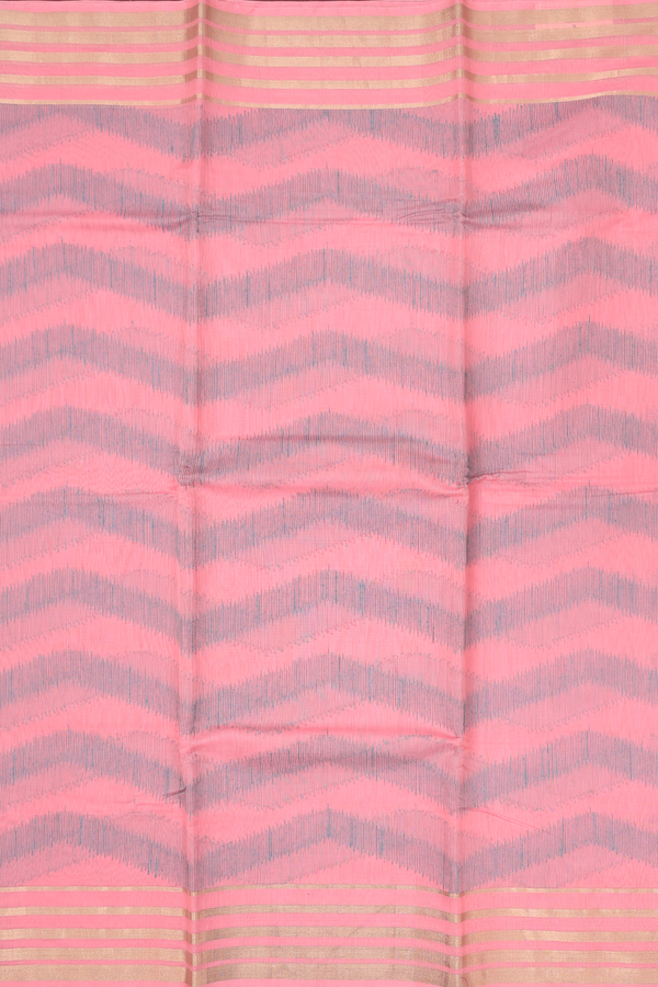 Kora Silk Cotton Saree In Pink With Chevron Design