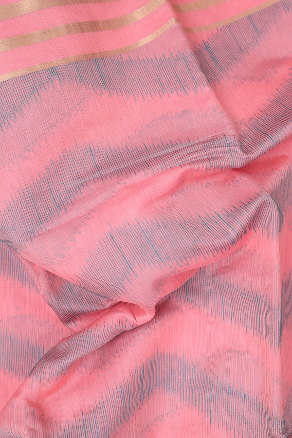 Kora Silk Cotton Saree In Pink With Chevron Design