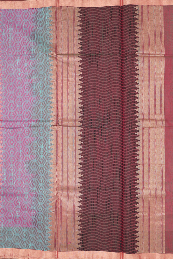 Kora Silk Cotton Saree In Pink With Contrast Border