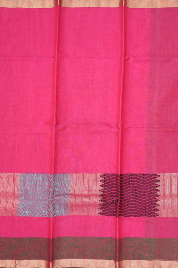 Kora Silk Cotton Saree In Pink With Contrast Border