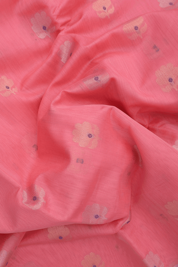 Kora Silk Cotton Saree In Pink With Floral Buttas