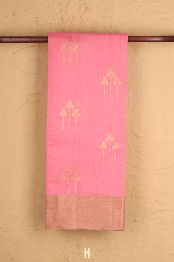 Kora Silk Cotton Saree In Pink With Floral Motifs