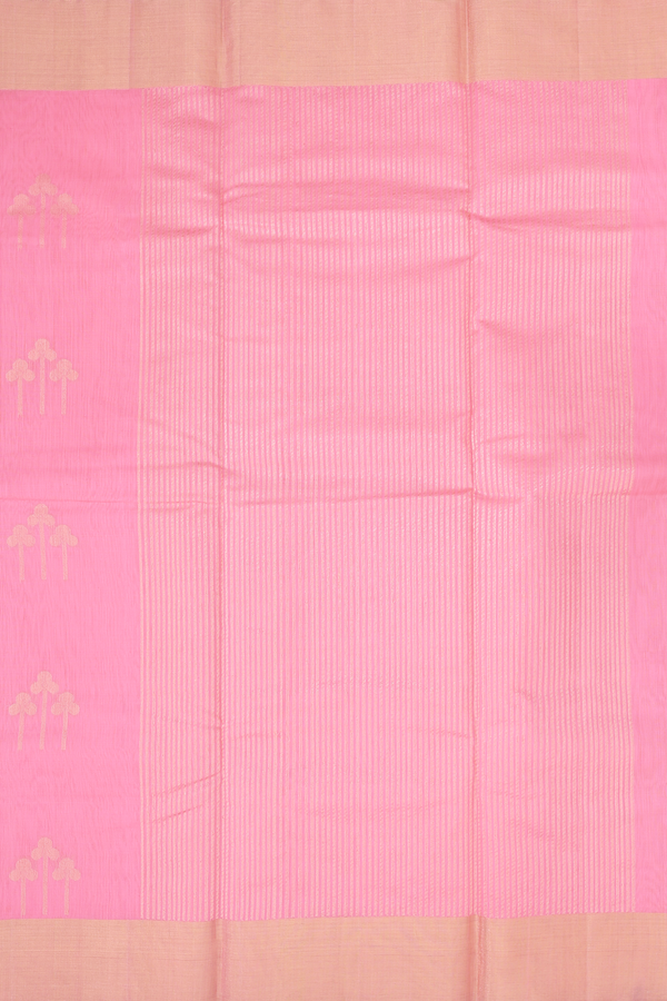 Kora Silk Cotton Saree In Pink With Floral Motifs