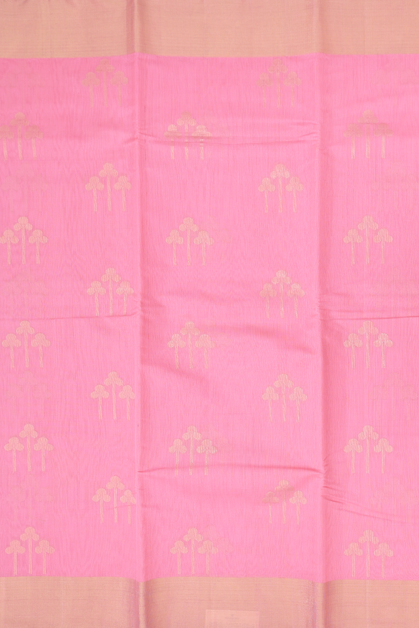 Kora Silk Cotton Saree In Pink With Floral Motifs