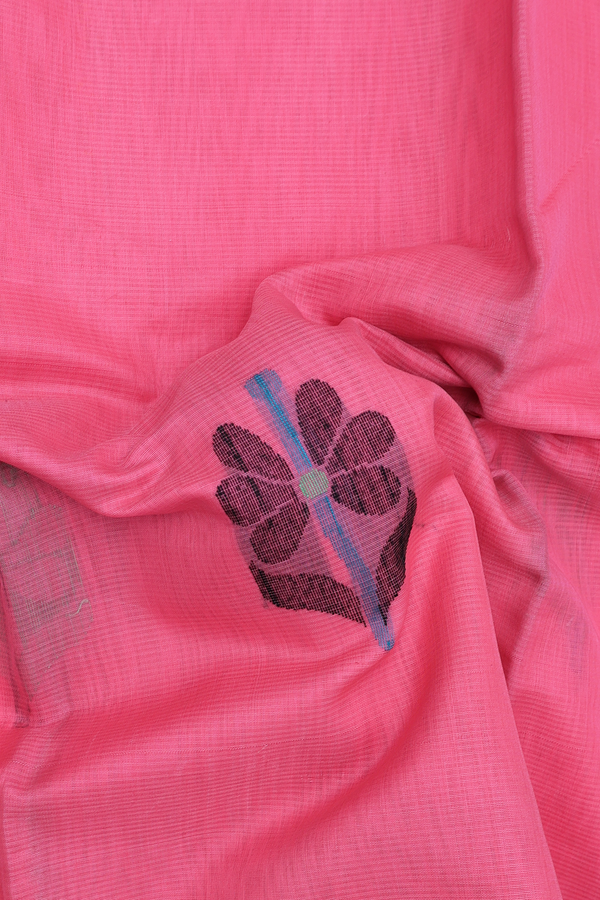 Kora Silk Cotton Saree In Pink With Floral Motifs