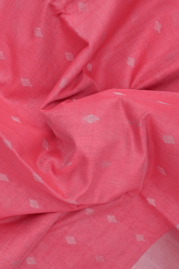 Kora Silk Cotton Saree In Pink With Zari Buttas
