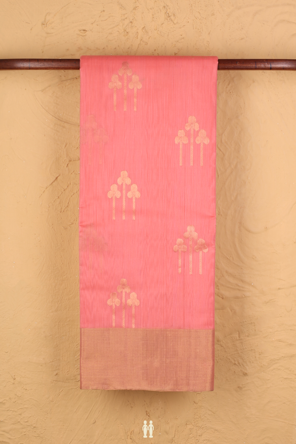 Kora Silk Cotton Saree In Tulip Pink With Zari Buttas
