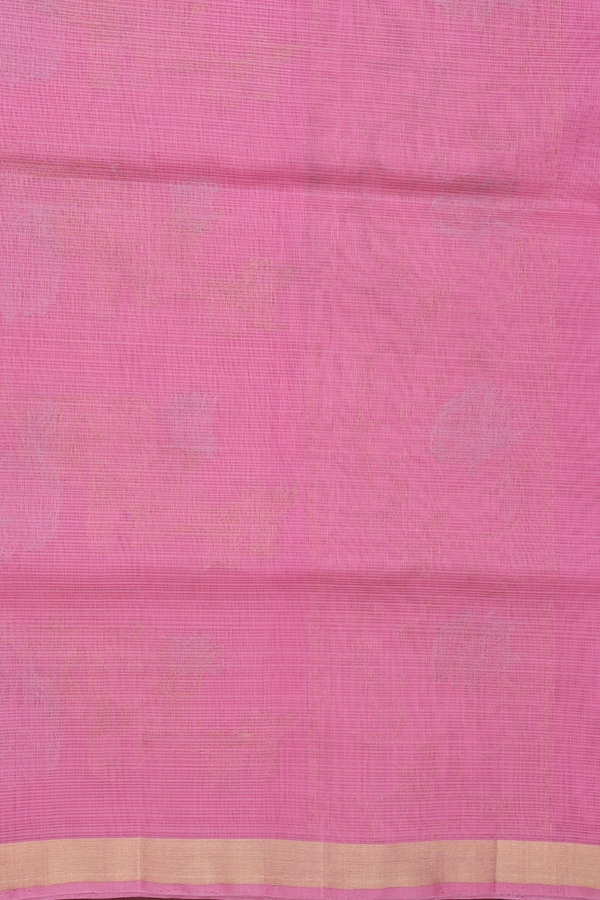 Kora Silk Cotton Saree In Pink With Paisley Border