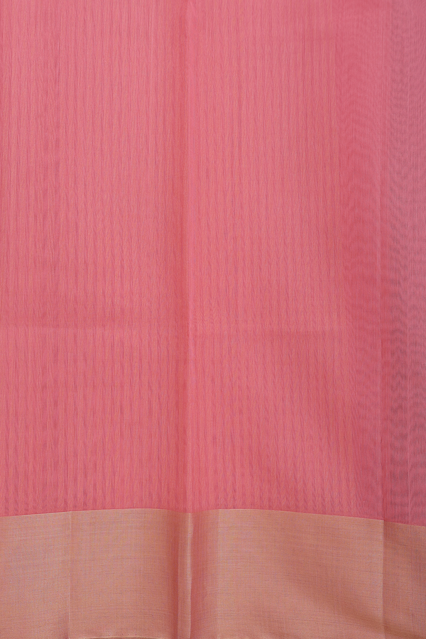 Kora Silk Cotton Saree In Tulip Pink With Zari Buttas
