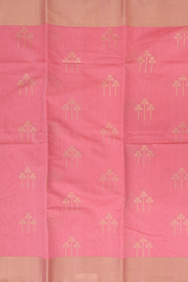 Kora Silk Cotton Saree In Tulip Pink With Zari Buttas