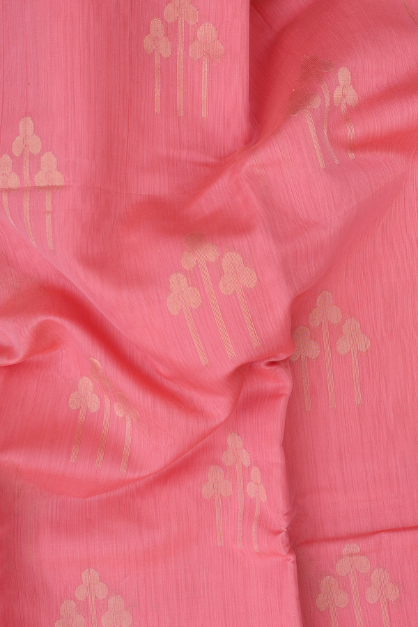 Kora Silk Cotton Saree In Tulip Pink With Zari Buttas