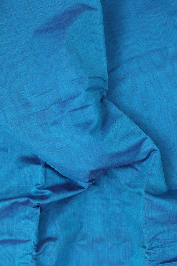 Kora Silk Cotton Saree In Plain Blue With Paisley Border