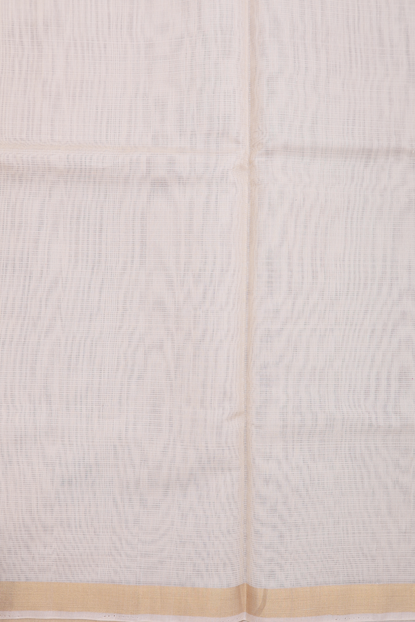 Kora Silk Cotton Saree In Plain Ivory With Paisley Border