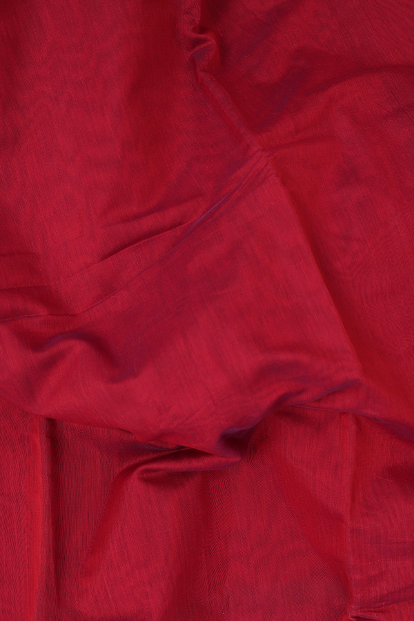 Kora Silk Cotton Saree In Plain Red With Paisley Border