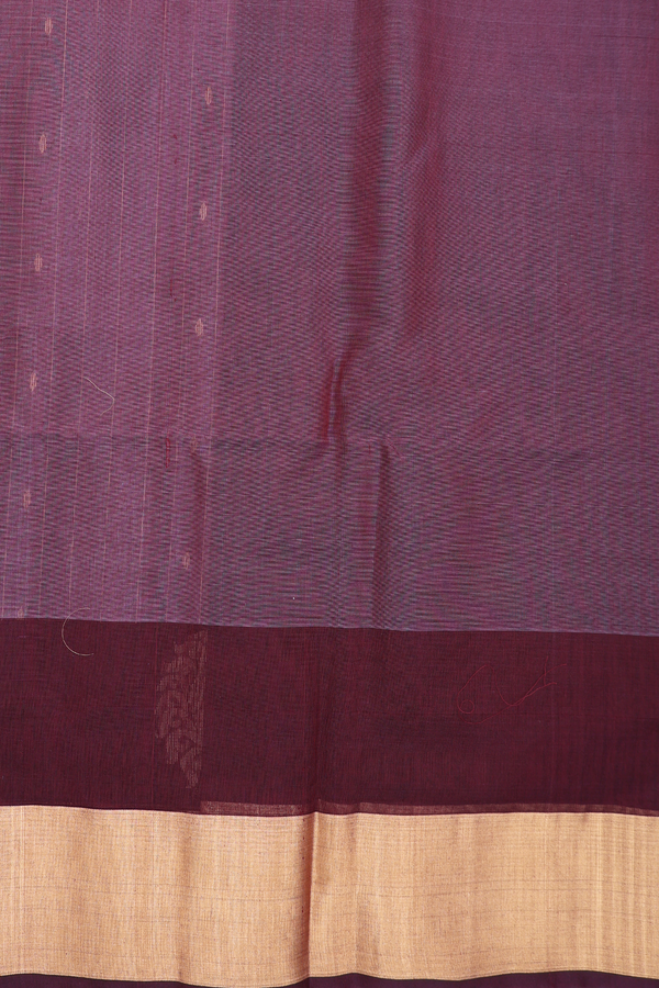 Kora Silk Cotton Saree In Plum Brown With Stripes Design