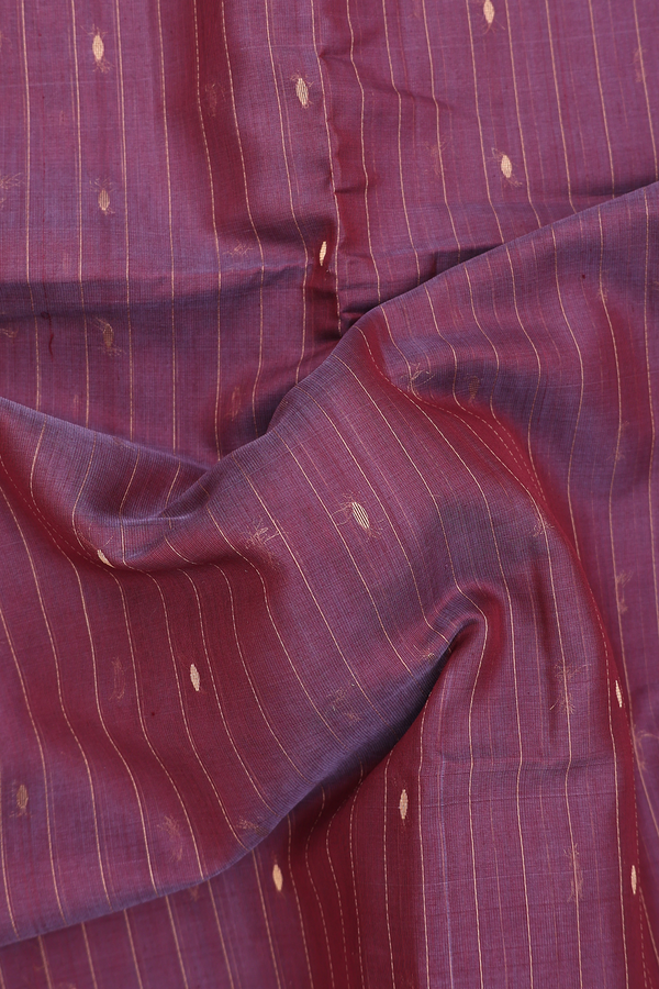 Kora Silk Cotton Saree In Plum Brown With Stripes Design