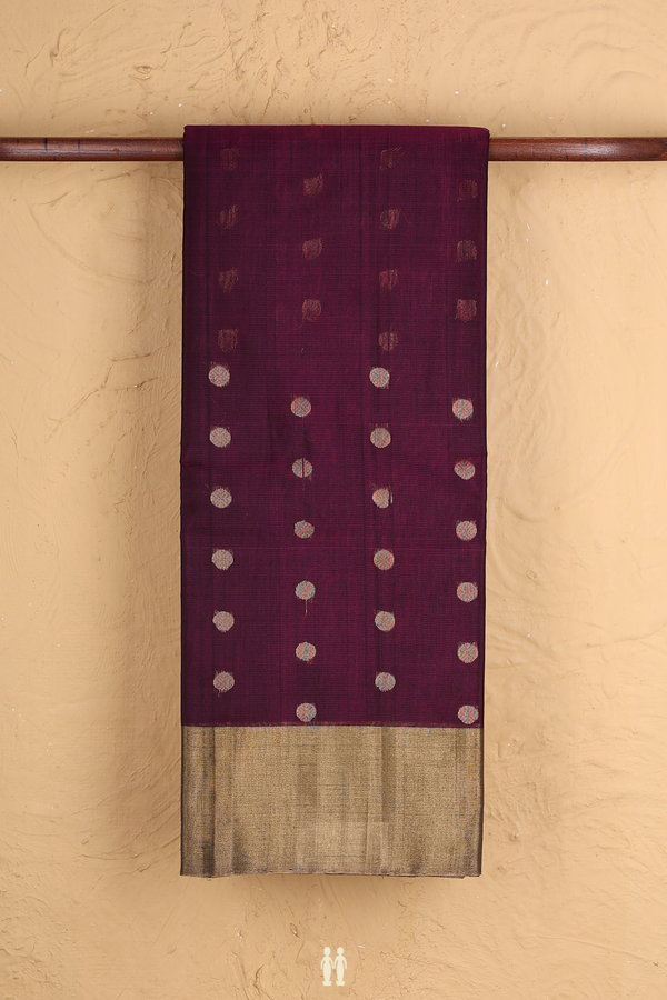 Kora Silk Cotton Saree In Plum Purple With Allover Design