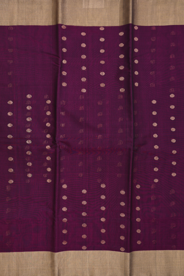 Kora Silk Cotton Saree In Plum Purple With Allover Design