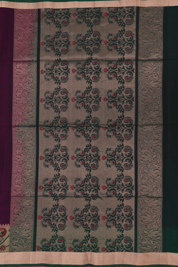 Kora Silk Cotton Saree In Plum Purple With Floral Buttas