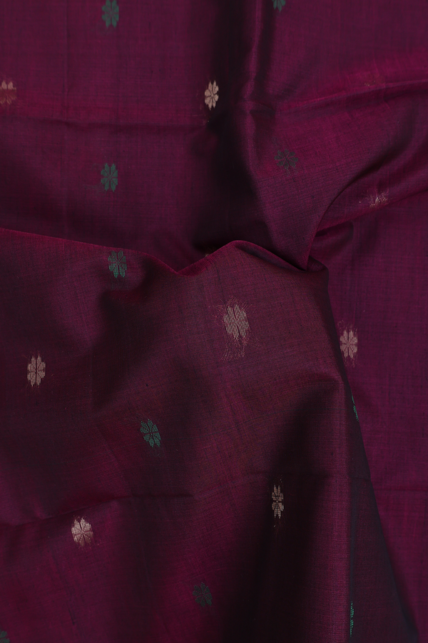 Kora Silk Cotton Saree In Plum Purple With Floral Buttas