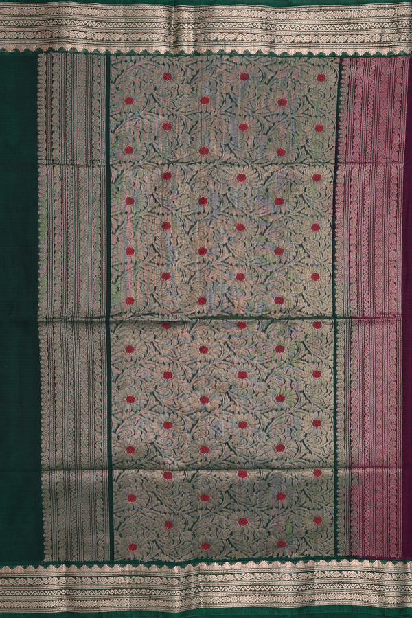 Kora Silk Cotton Saree In Plum Purple With Zari Buttas