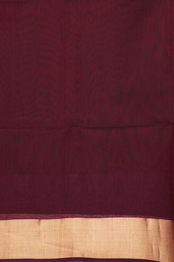 Kora Silk Cotton Saree In Plum Red With Stripes Design