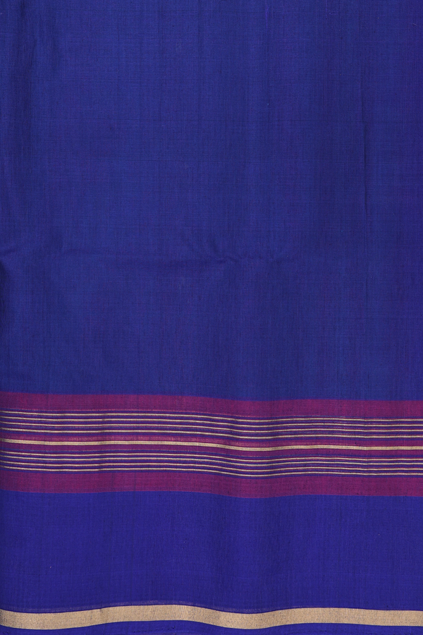 Kora Silk Cotton Saree In Prussian Blue With Diamond Buttis