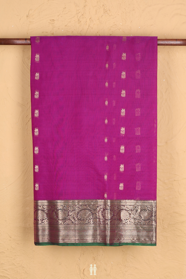 Kora Silk Cotton Saree In Purple Rose With Floral Buttas