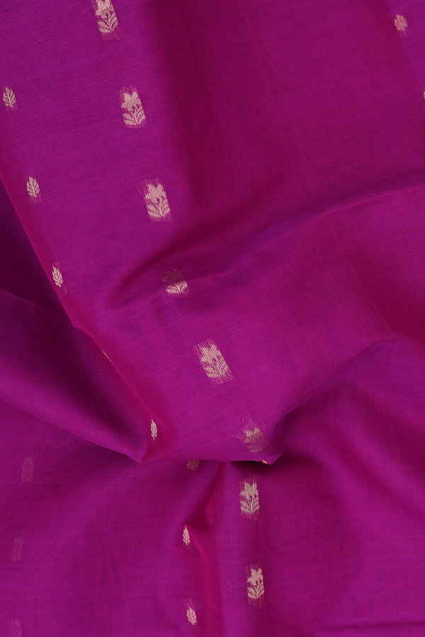 Kora Silk Cotton Saree In Purple Rose With Floral Buttas
