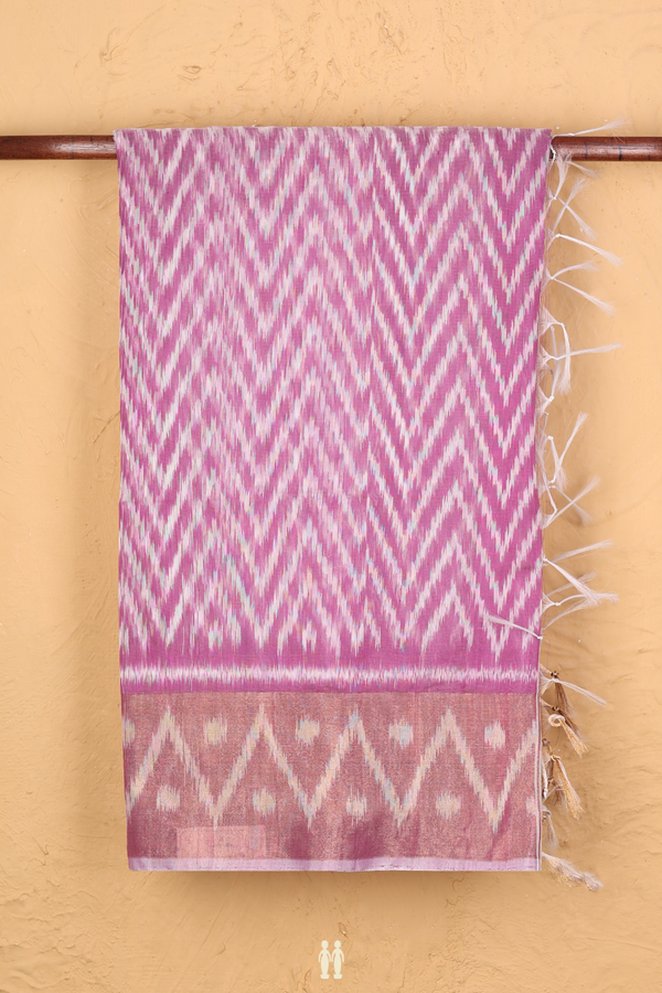 Kora Silk Cotton Saree In Purple With Chevron Design